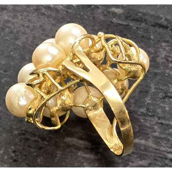 Vintage 14K Gold Cocktail Ring With Cultured Pearls & Diamonds Size 6.75 HS81 - Picture 11 of 16